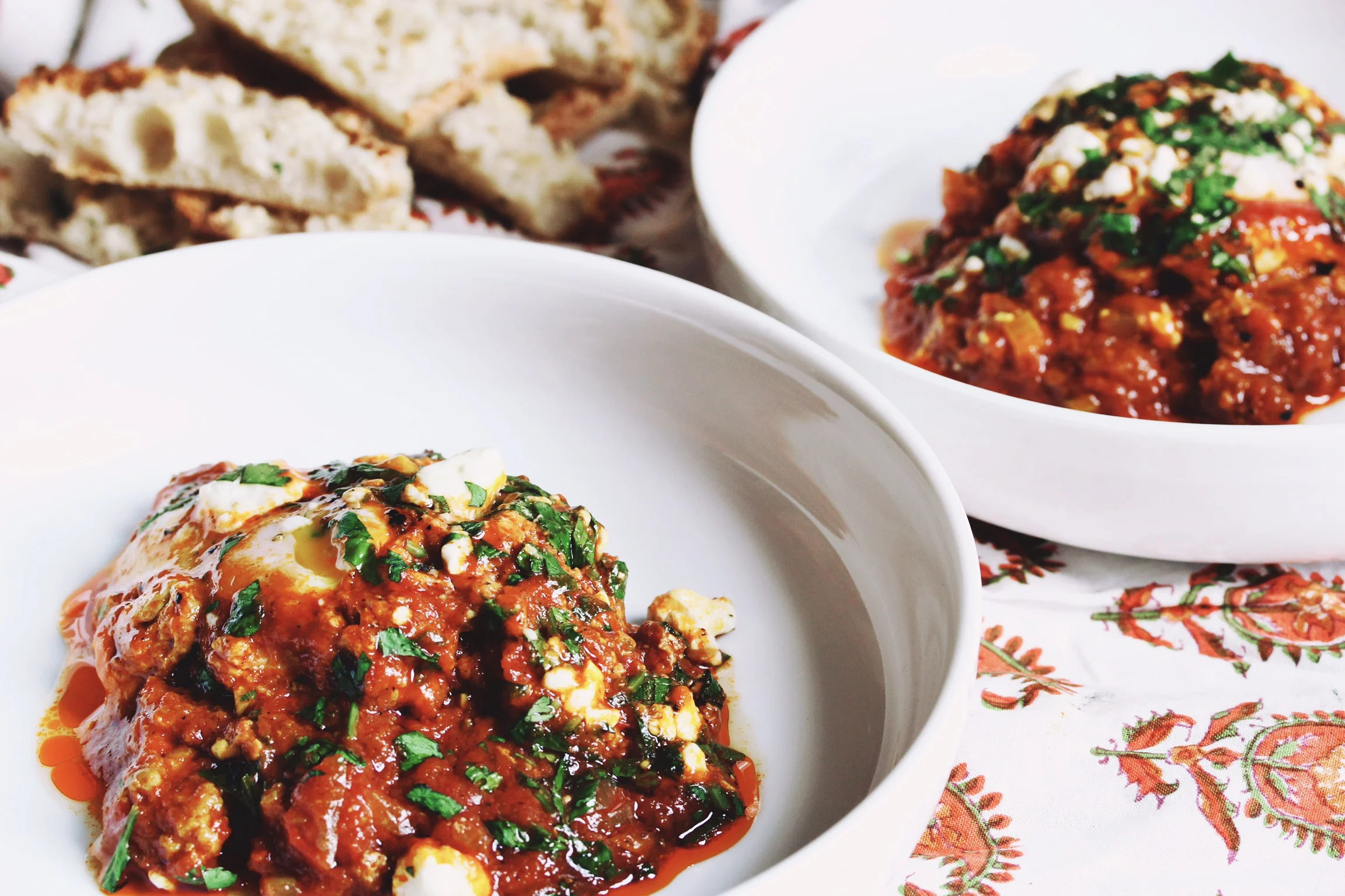 Moroccan shakshuka with yolky eggs