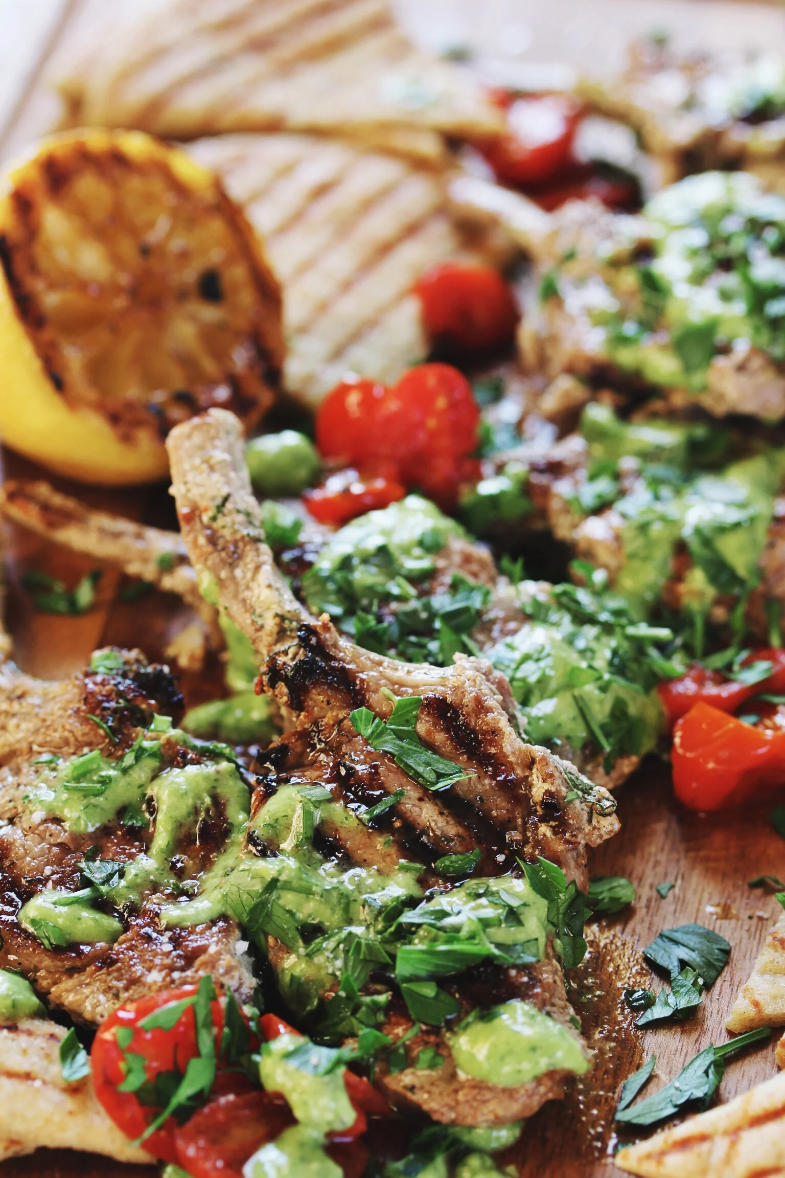 Grilled Greek-style lamb lollipops with perfect hummus