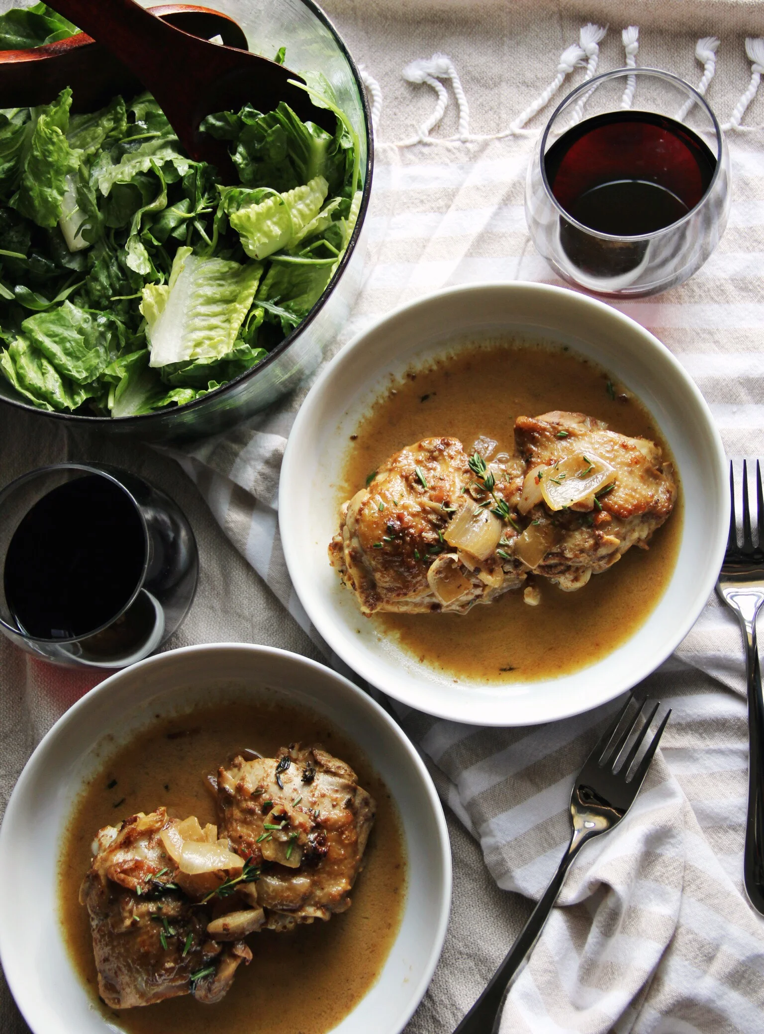Dijon and wine braised chicken thighs 