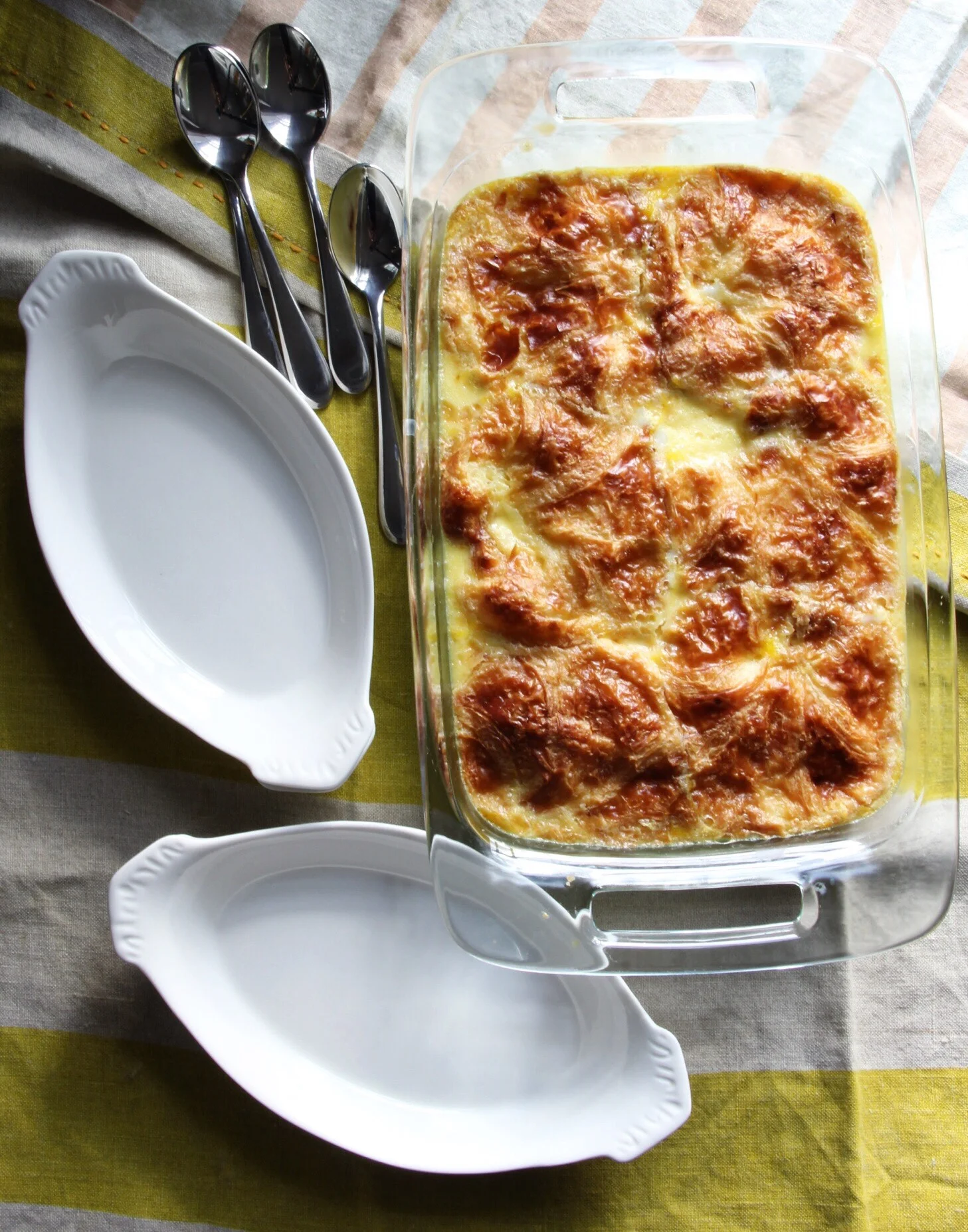 Croissant bread pudding with old fashioned lemon sauce