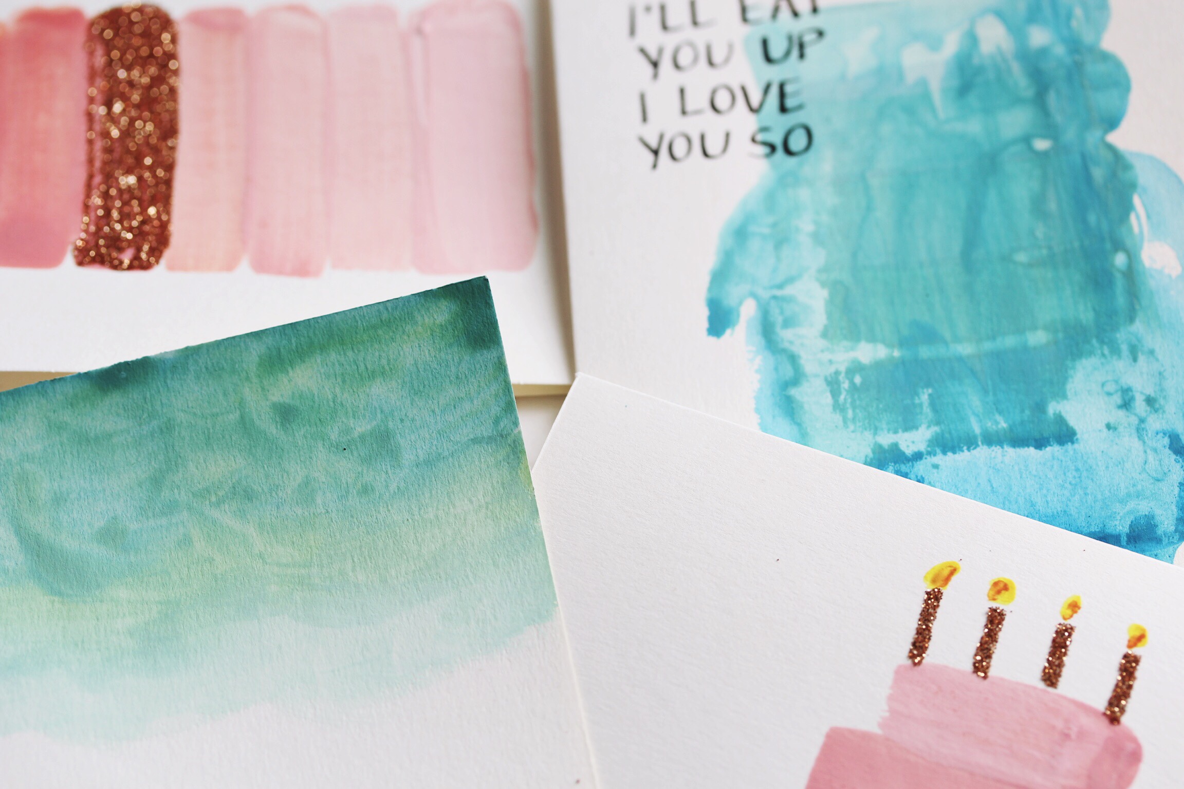 DIY watercolor cards with calligraphy and glitter — The Pastiche