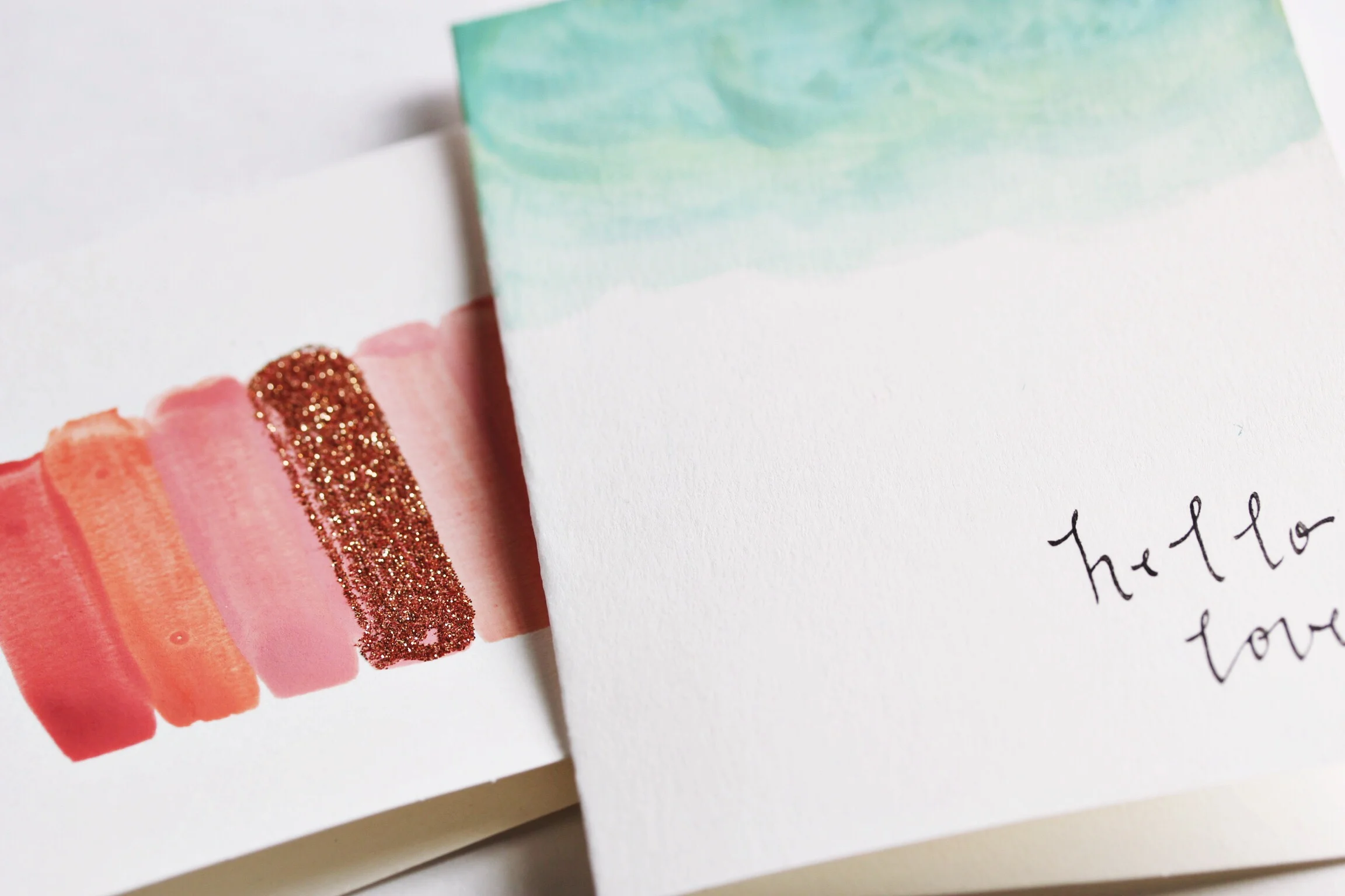 DIY watercolor cards with calligraphy and glitter