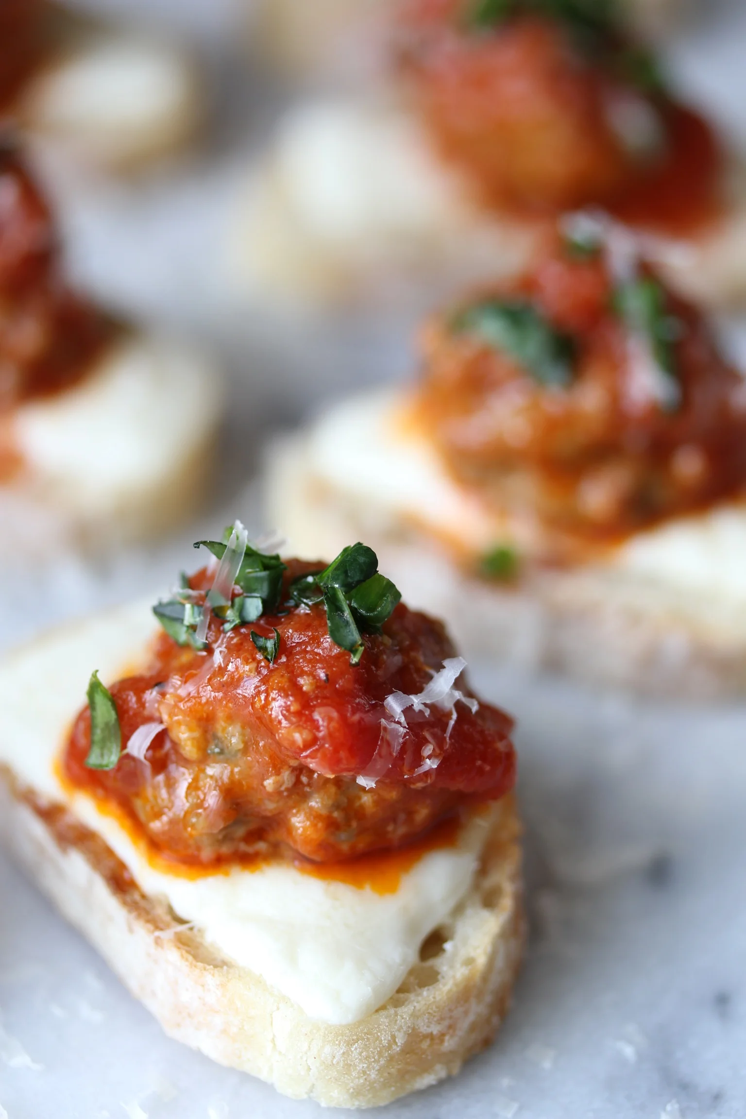 Meatball sub crostini