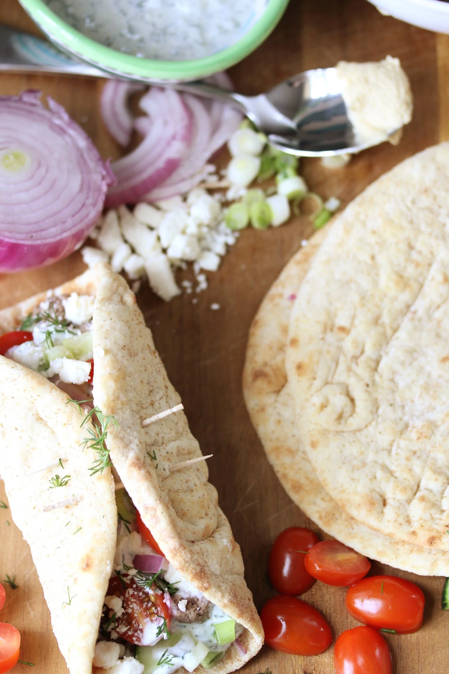 Greek pitas with lamb and dill tzatziki