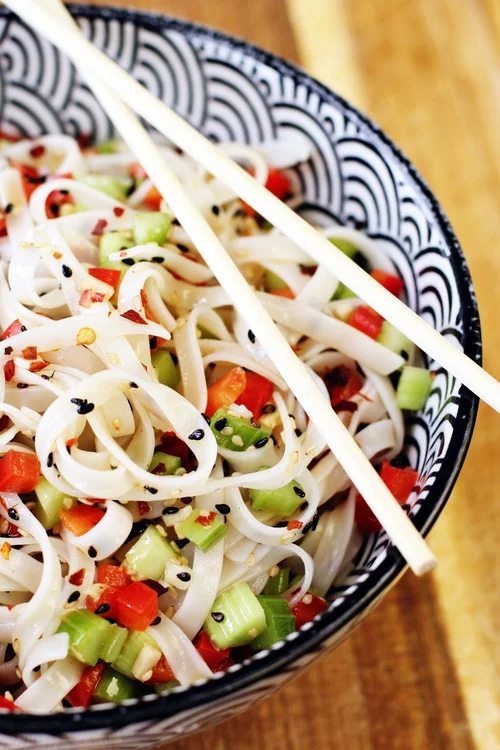 Cool sesame-ginger noodles with chili flakes