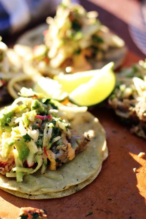Grilling ahi tuna tacos in the park