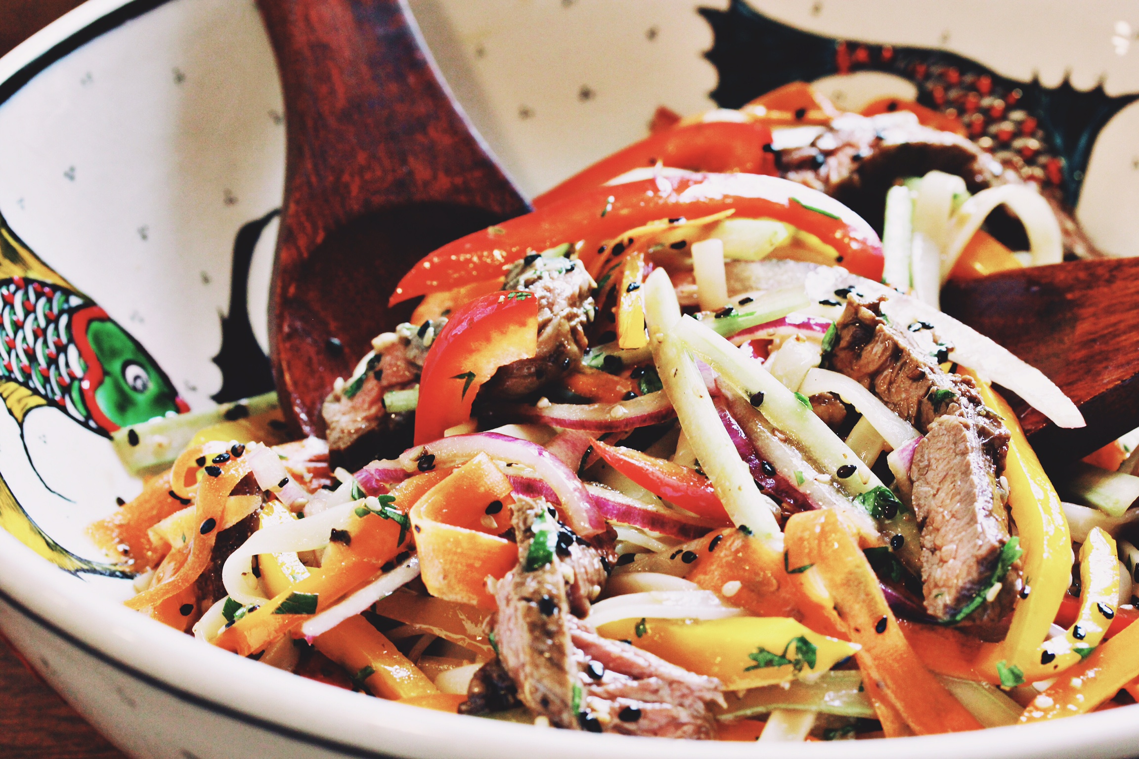 Thai sesame noodles with steak