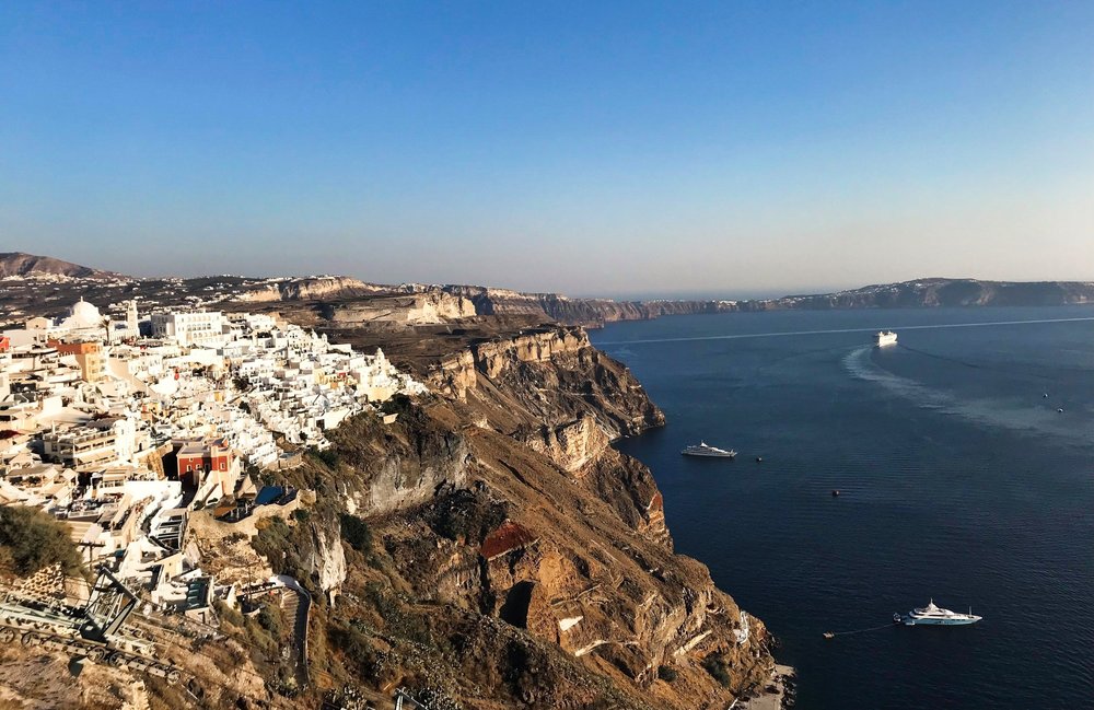 Bird's eye views in Fira, towards the center of the island. You can really see the crescent shape here!