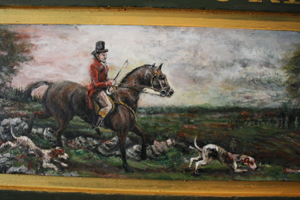 colonial american sign company_custom painted tack chest_hartford hunt club_horse and rider with dogs.jpeg