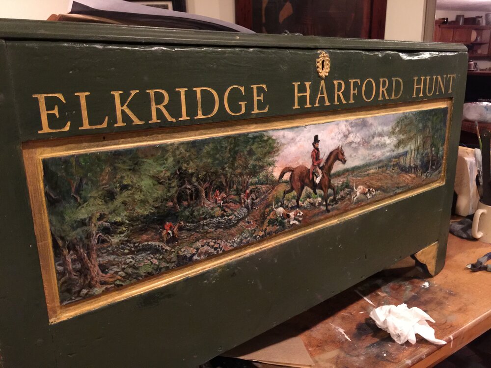 colonial american sign company_custom painted tack chest_hartford hunt club_horse and rider with dogs4.jpeg