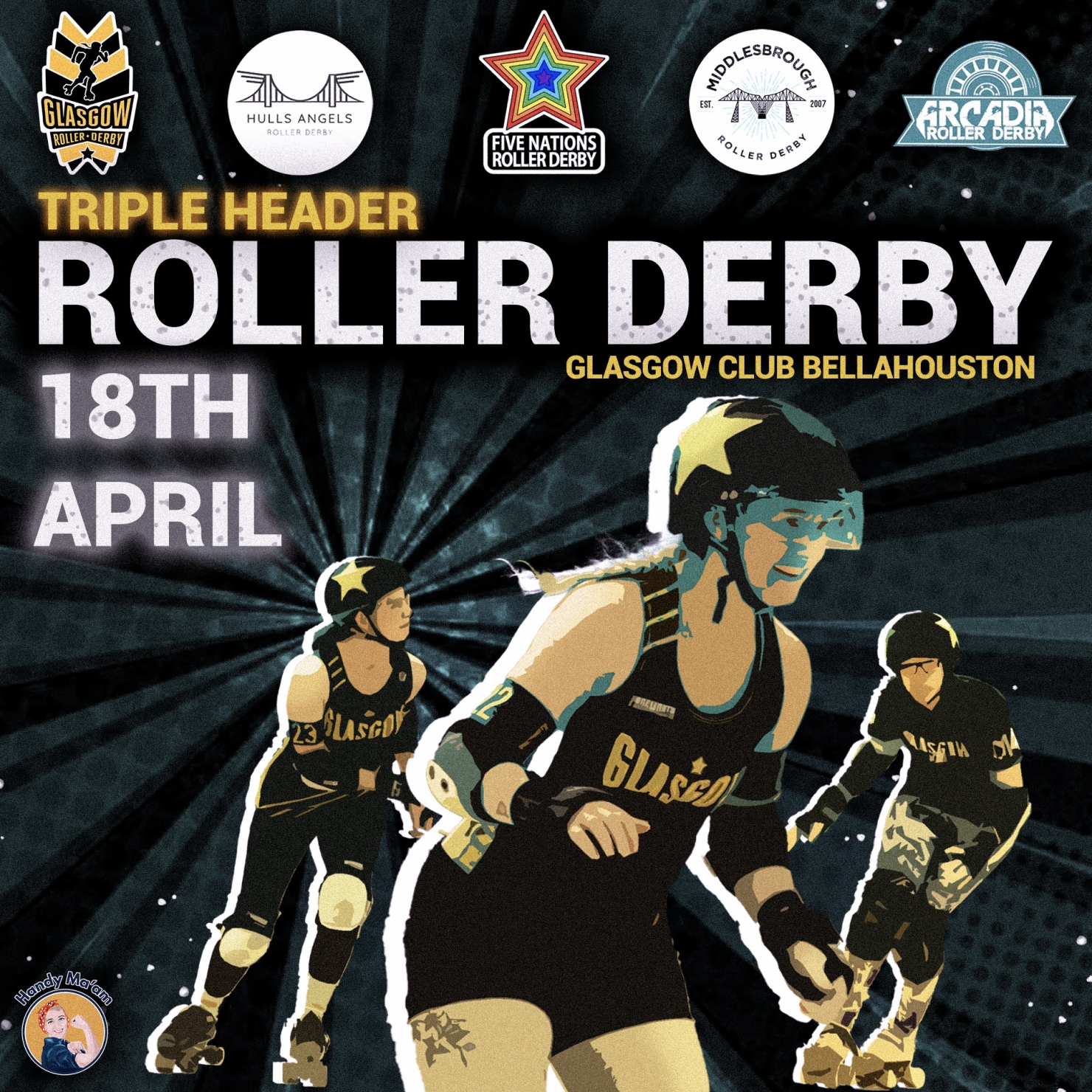 Triple header roller derby, Glasgow Club Bellahouston, 18th April