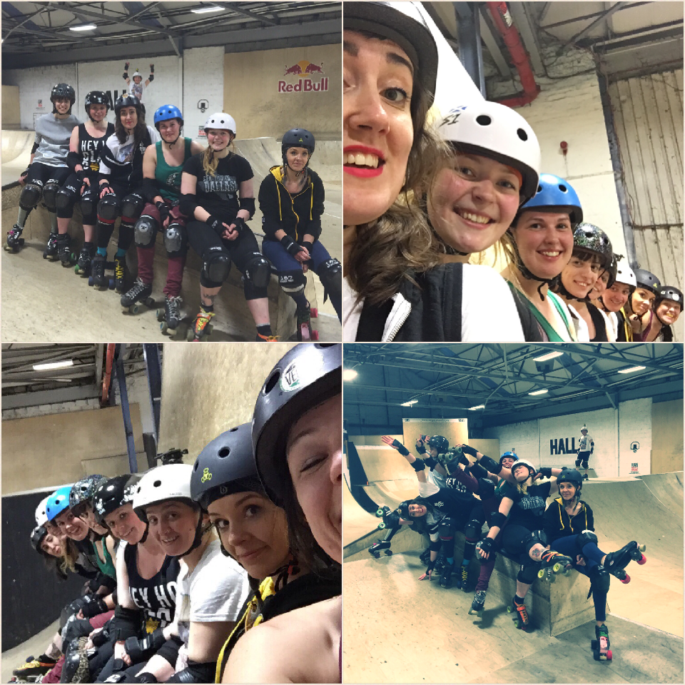 Team Skatepark, consisting of Janie Bones, Mad Natter, Puma Thurman, Shona Mercy, Mona Rampage, Jen Fleming, Marshall Lawless and Sarah McMillan.