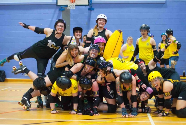 The Advanced Women's teams, and the inflatable banana, which got a penalty at some point. Photo courtesy of Ali Maddock.