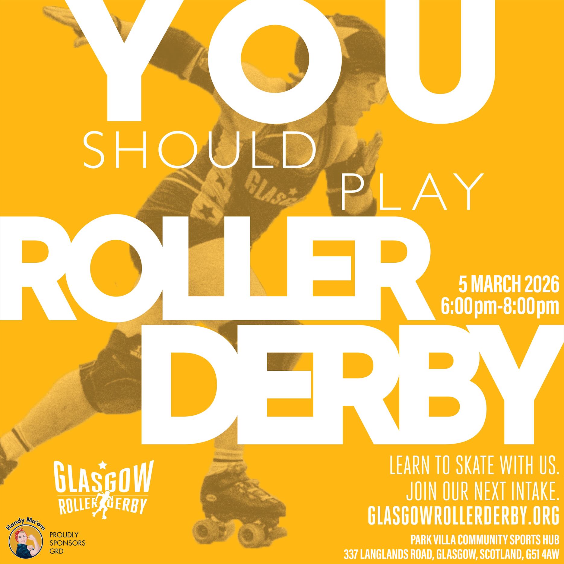 You should play roller derby poster - 5 March, 6-8pm