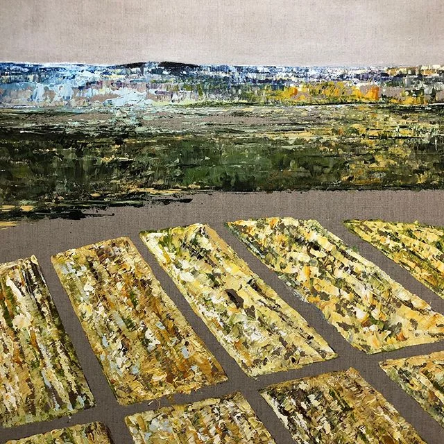 Hay Season (detail), acrylic in linen by artist @ruthlague at the Jamaica Plain Branch Library of @bplboston and sponsored by the @thebostonculturalcouncil through June! .
.
.
.
.
#artexhibitsrock #workonview #whatsyourfavorite #ondisplay #friendsofJ