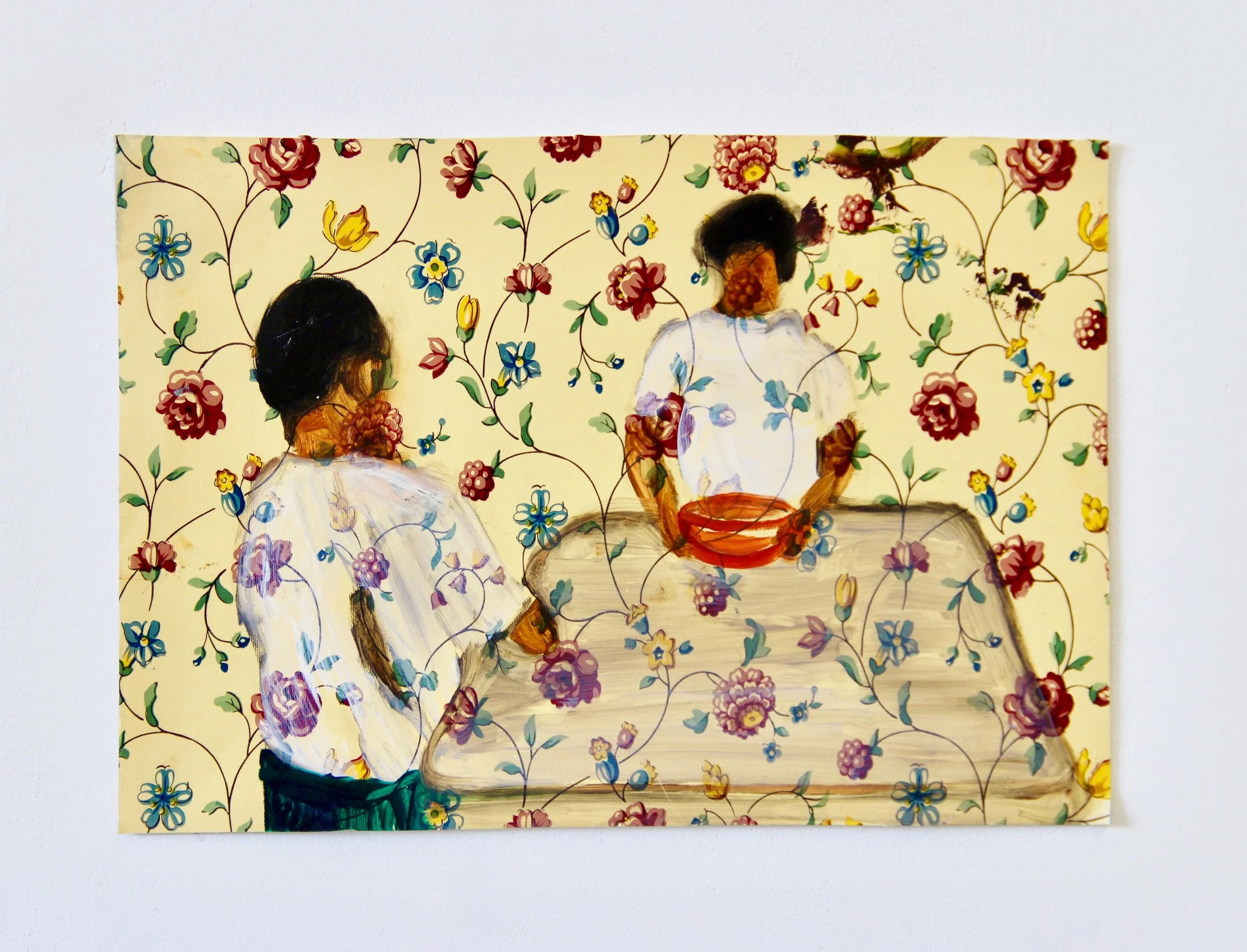 Untitled , 2018 Oil on vinyl wallpaper mounted on paper 8 x 11.5 inches