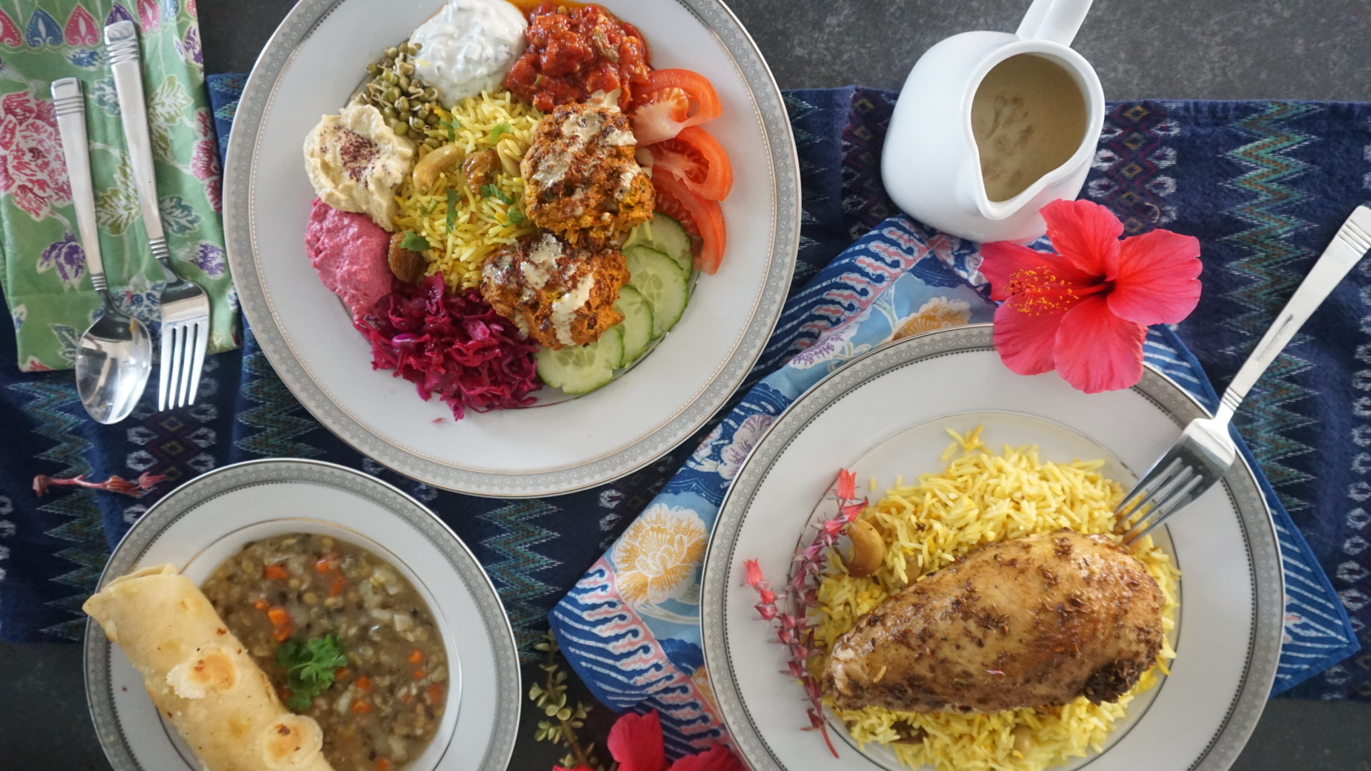 Medicinal Super Bowl, Pumpkin Veggie Bhaji, Cumin Spiced Organic Chicken, Medicinal Rice, Lentil Soup, Homemade Garlic Roti