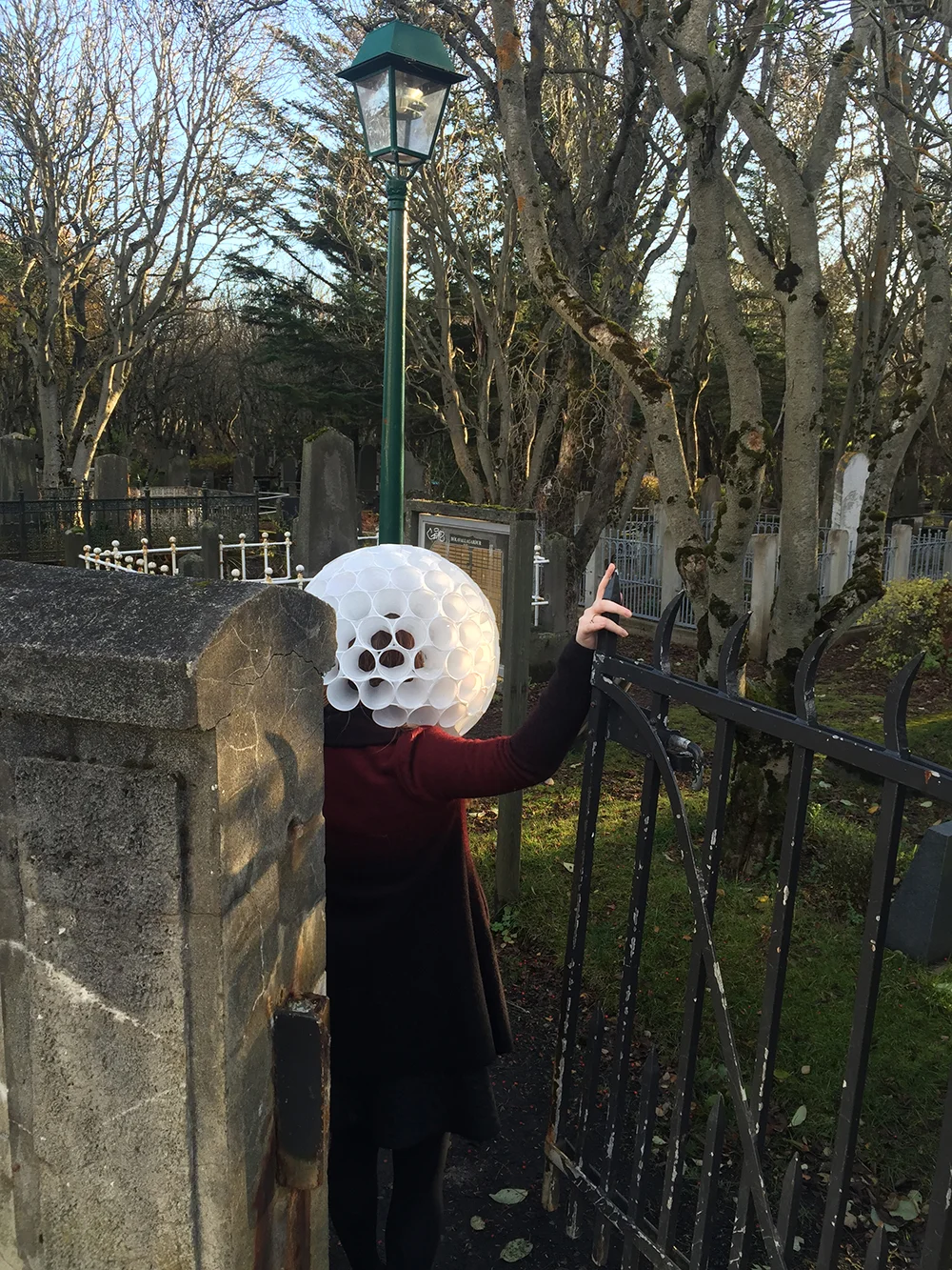 Perfect spooky fence. Giant golf ball head.&nbsp;