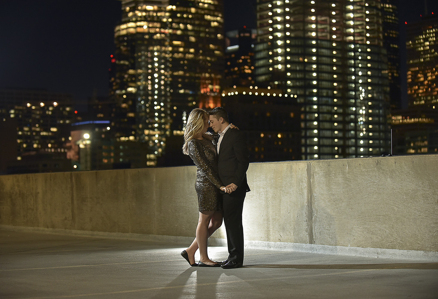 Downtown houston rooftop engagement