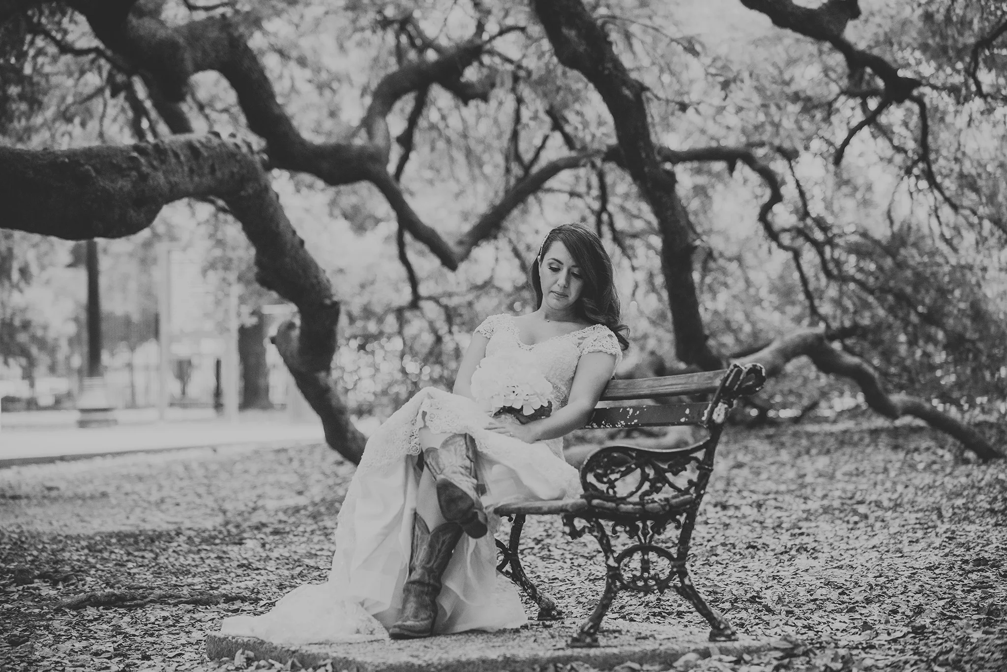 Rustic vintage historic houston texas bridal photography black and white