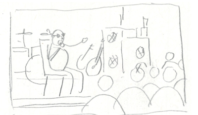 Option 3: Butch on stage with instruments, but sitting and teaching.