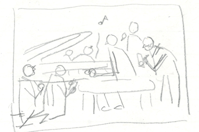Option 4: Person playing piano, while students look on and take notes