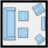 One large sofa with smaller pieces, using ottomans that can double as seats, or a table