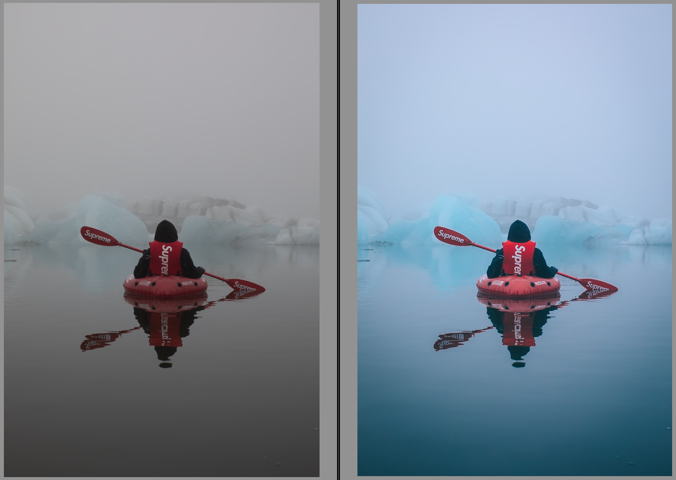 Kayaking in Iceland edited using the ‘Icy Blue’ preset.