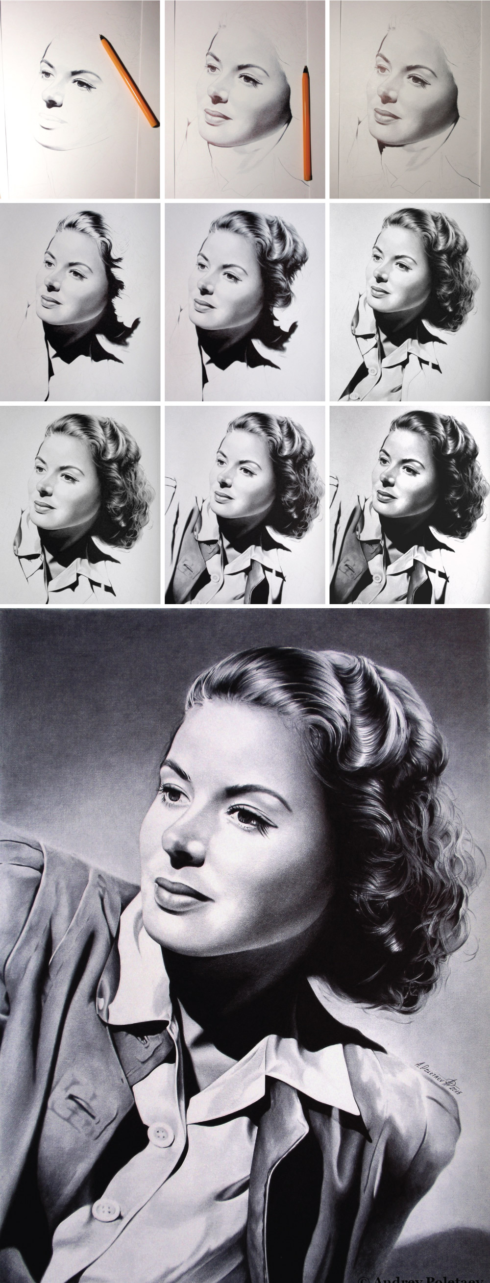 Ingrid Bergman - ballpoint pen on whatman