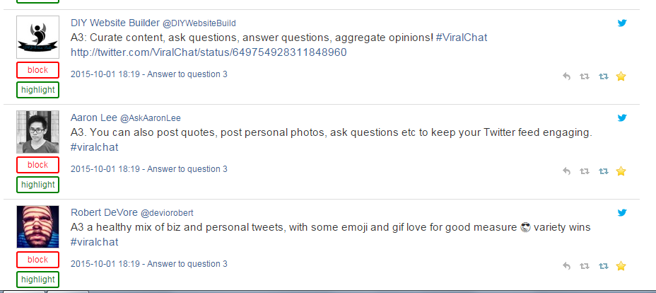 P.S. you can easily like other participants tweets by just clicking on the star at the bottom RIGHT.