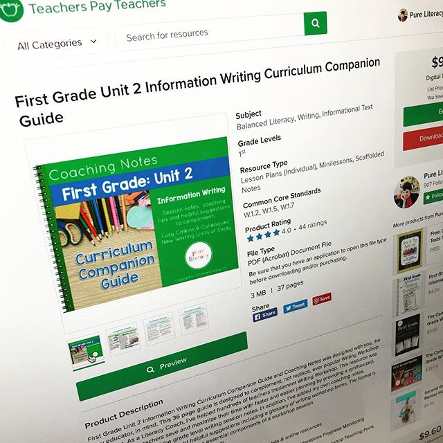 Thanks to everyone&rsquo;s overwhelming interest and support in my writing workshop coaching notes. There are back up in my Pure Literacy TpT store bit.ly/pureliteracystore  and they are available, along with all my other resources, at a 20% discount