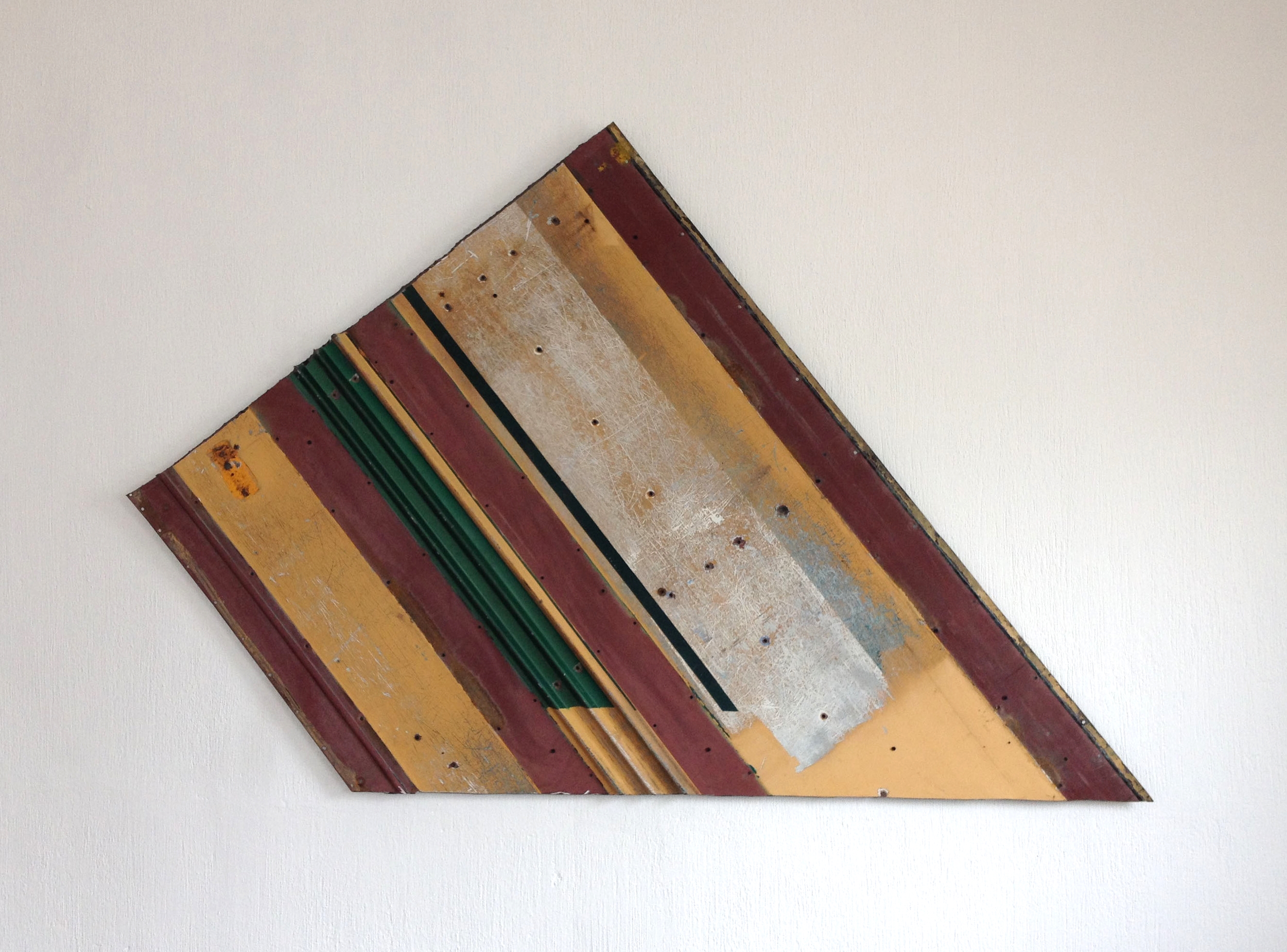   Geometric Construction No. 1    2014  Urban bus found iron panel&nbsp;  assambled on wood and conserved with  acryloid.  168 x 104 x 4 cm.  Photo credit: artist&nbsp; 