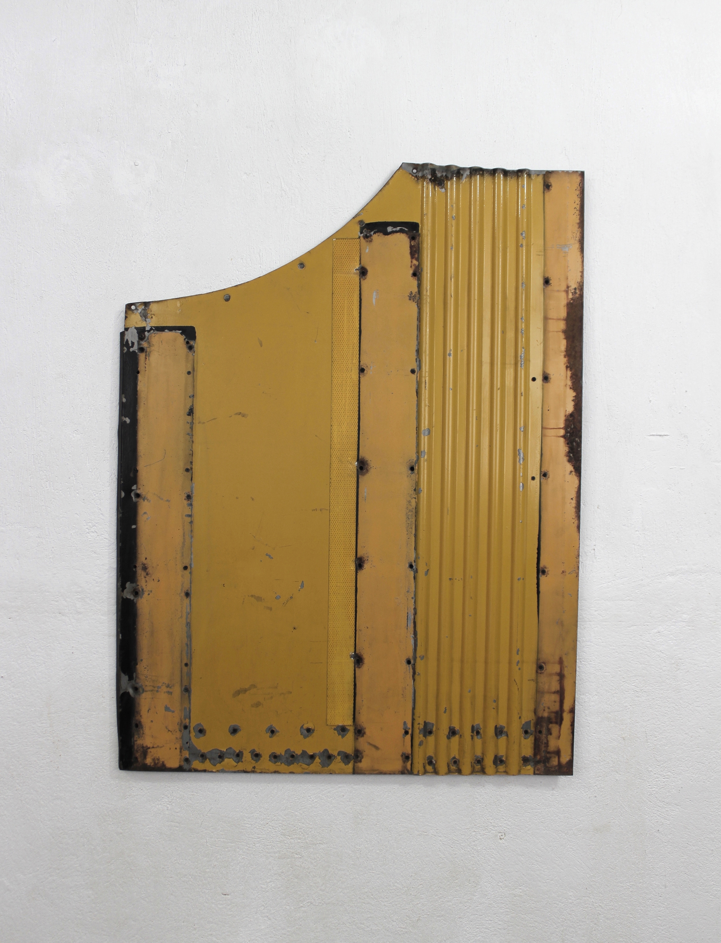 Geometric Relief No. 5 2014 Found rusted urban bus external panel, automotive paint, polyvinyl and acryloid. 115 x 87 x 3 cm Photo credit: Diego Sagastume 