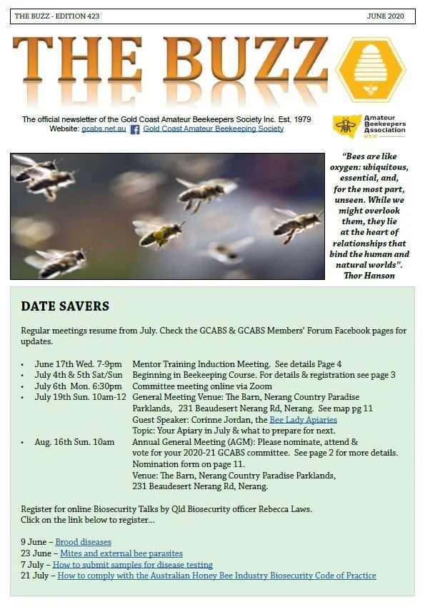 Gold Coast newsletter June 2020 — Amateur Beekeepers Australia