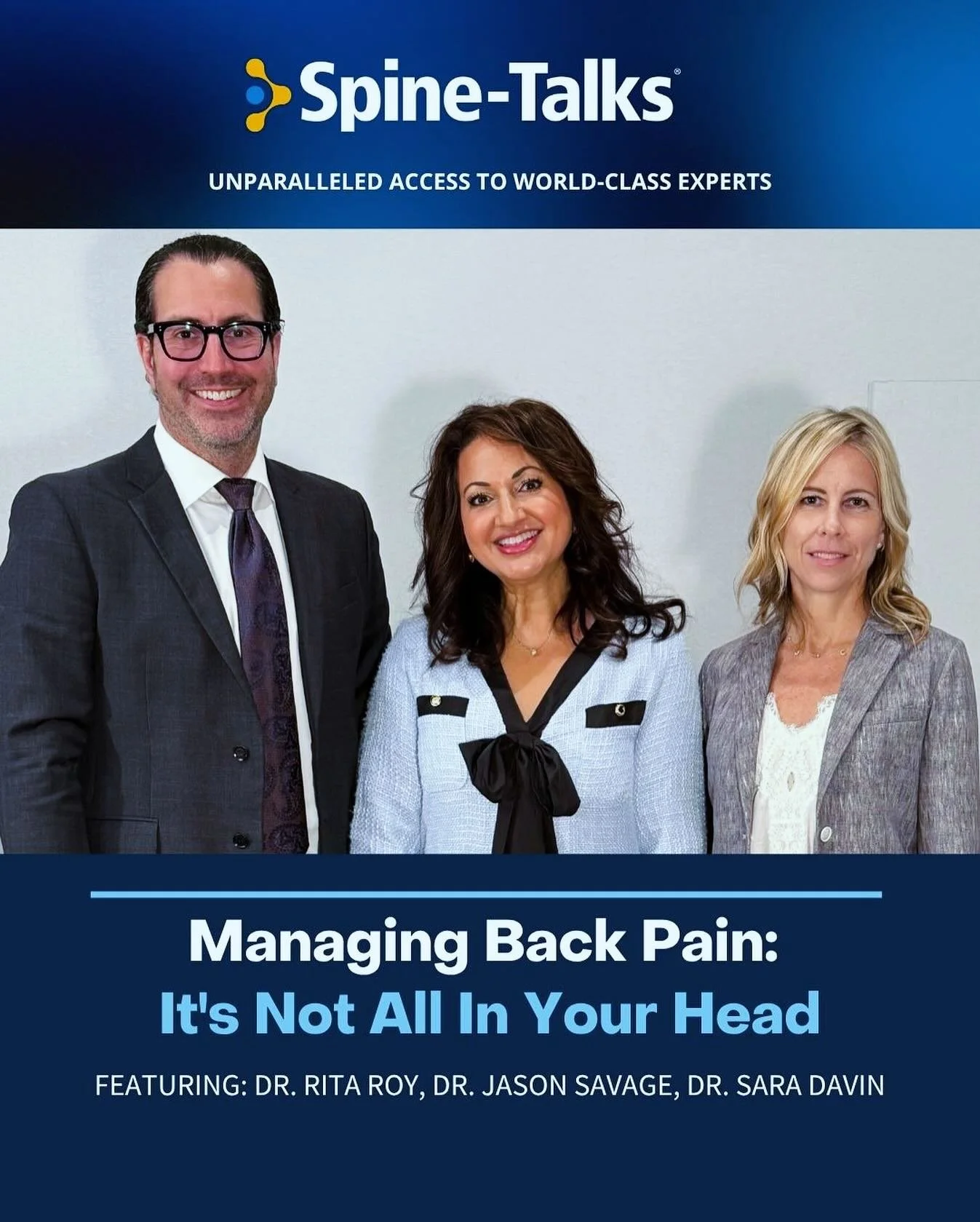 In this episode of Spine-Talks&reg;, Dr. Rita Roy, CEO of the @spinehealthfoundation, is joined by Dr. Jason Savage (Past President, Lumbar Spine Research Society and Director: Spine Surgery Fellowship and Adult Spinal Deformity Program, Cleveland Cl