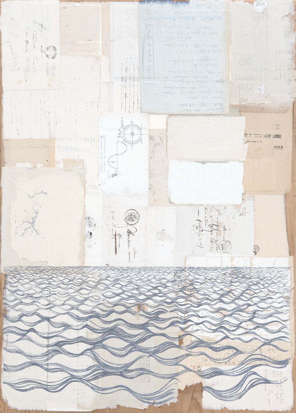 Der Gehele Aarde III 2015 · 59 x 81 cm · Gouache + ancient letters, envelopes, telegrams and ephemera (on drawing board)
