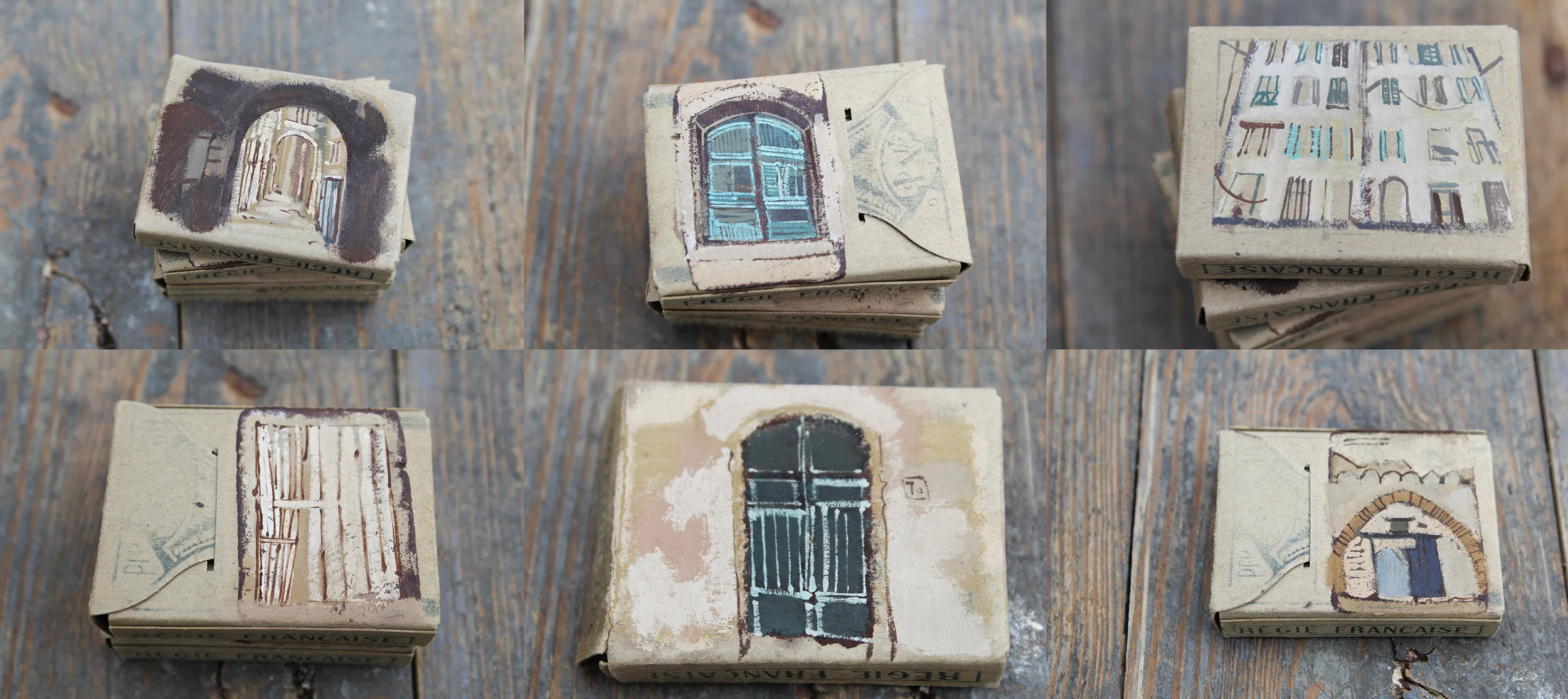 Fragments (Ventimiglia) 2011 Gouache on primitive matchboxes · Sold