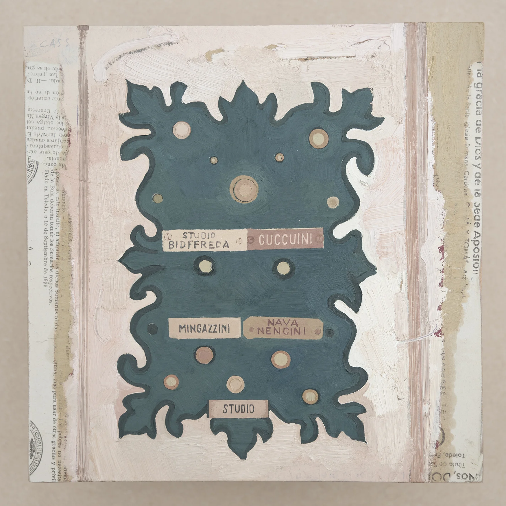 Venice I 2016 Oil on panel and recycled papers · 30 x 30 cm (framed)