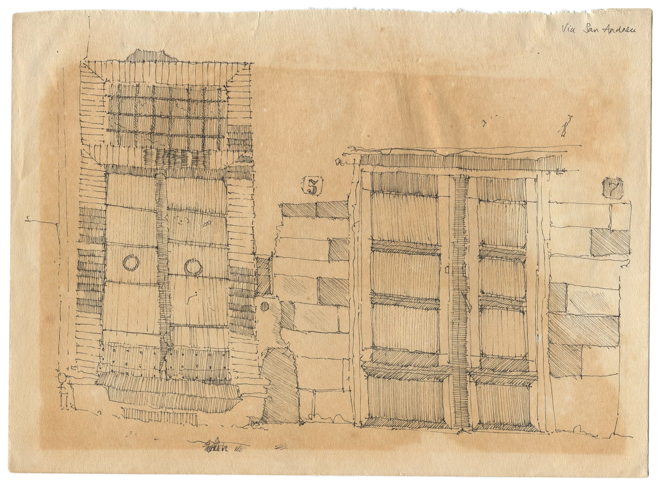 David Cass: Lucca, Via S. Andrea II • Pen on antique paper • 25.5 x 18.5 cm mounted • Framed