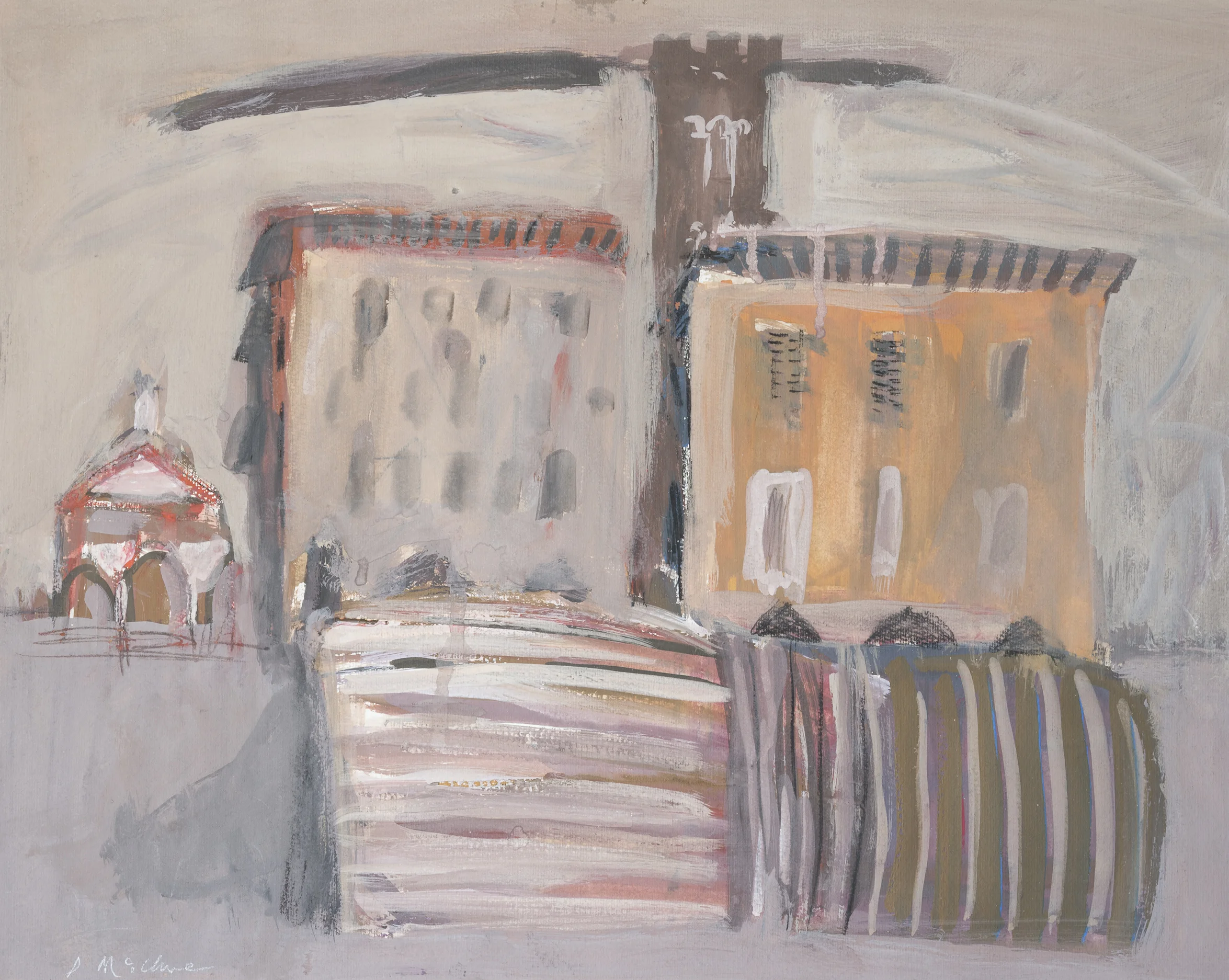 Palazzi and Covered Stalls, Florence I • 1956 • Gouache • 46 x 56 cm