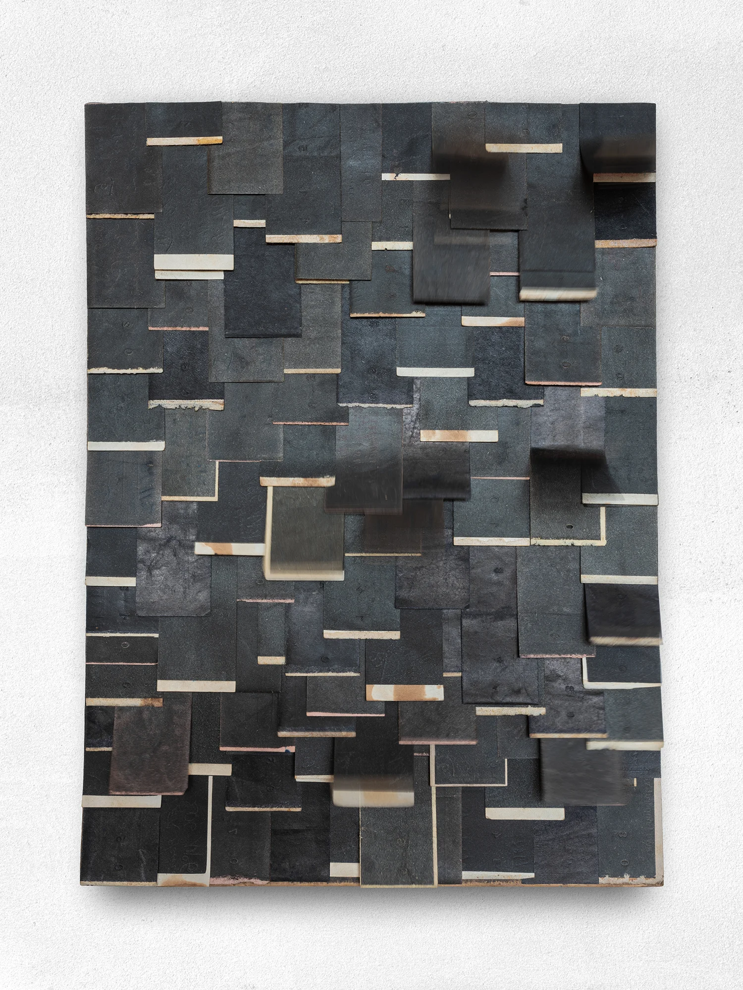 116mm Ago · Found carbon-paper slips (upon found box-base) · 35 x 26 cm · David Cass