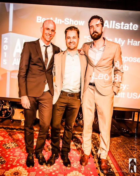 Tor Myhren, President, Worldwide CCO Grey with Best Original Song / Best In Show winners from Leo Burnett, Chris Warmanen, Creative Director Leo Burnet, Chris Clark,Director of Music, Leo Burnett.