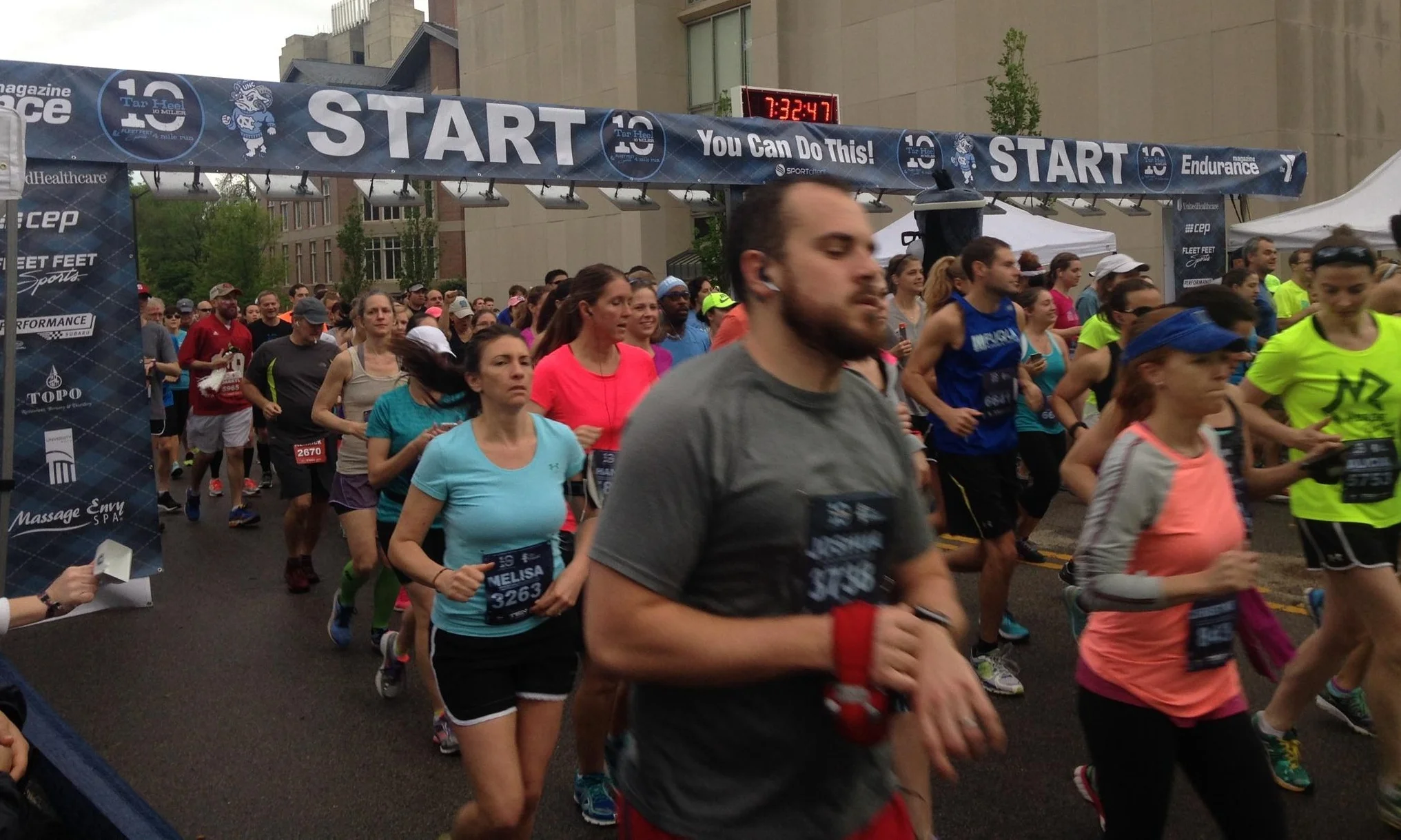 Tar Heel 10 Miler, Chapel Hill NC 65 foot wide start truss