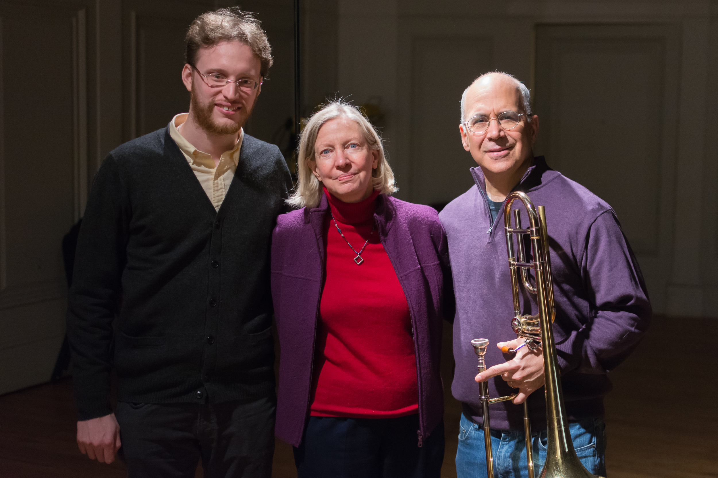 Eric Nathan with Judith Sherman (producer) and Joseph Alessi (trombone) at the recording session of "As Above, So Below" (Photo credit: John Whitaker Photography)