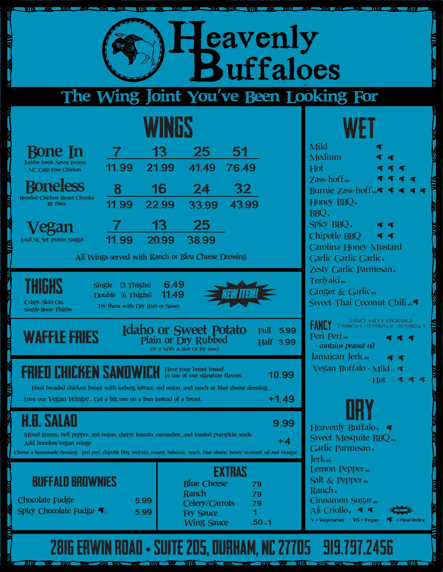 ERWIN RD menu — Heavenly Buffaloes