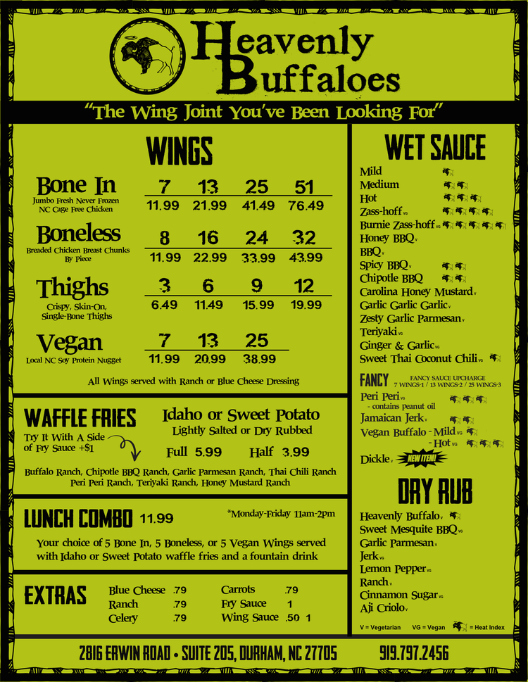 ERWIN RD menu — Heavenly Buffaloes
