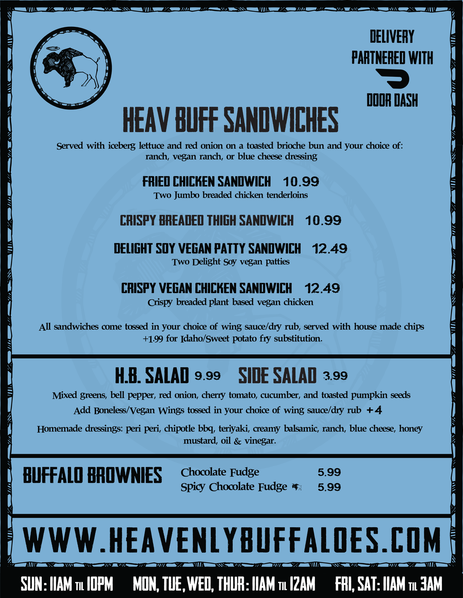 CHAPEL HILL menu — Heavenly Buffaloes