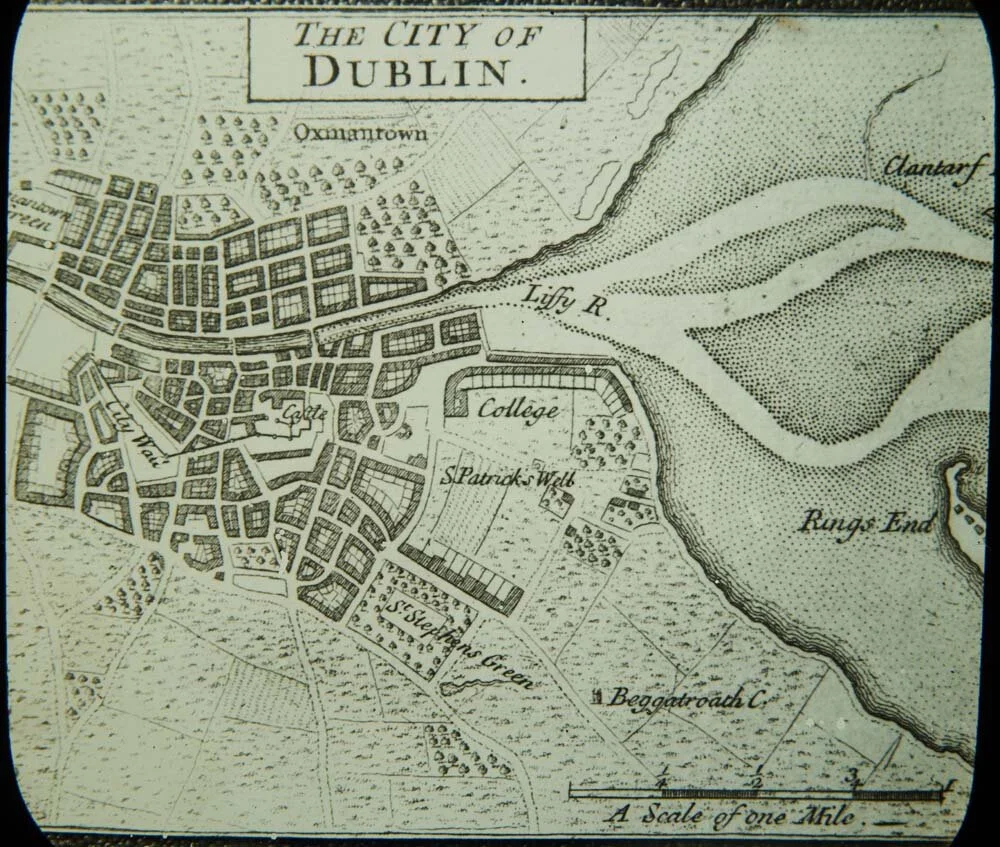 John Speed’s Map of 1610 Dublin shows much growth outside of the City Walls