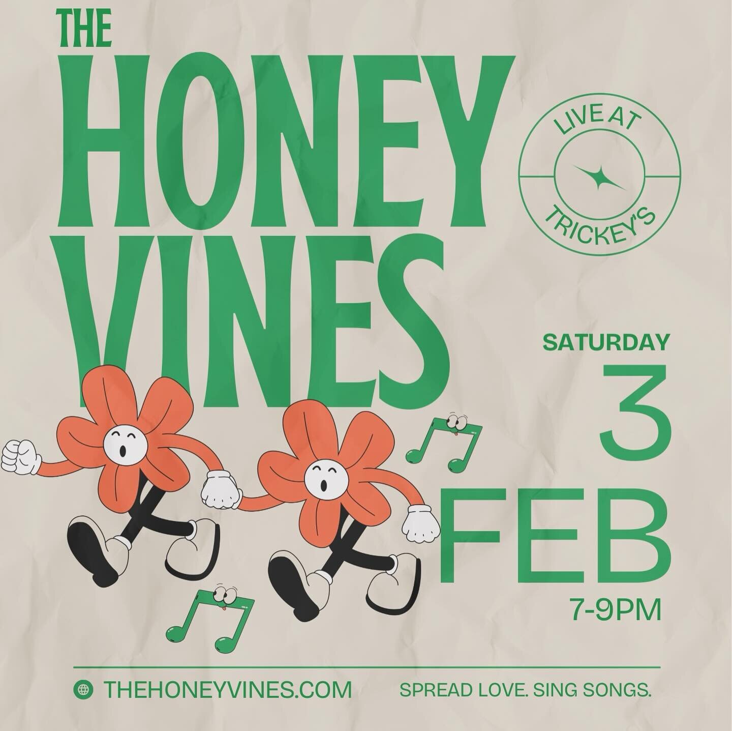 @trickeysbrewsandbevs we can&rsquo;t wait to come find you this weekend 🫶🏼 #thehoneyvines #spreadlove #singsongs