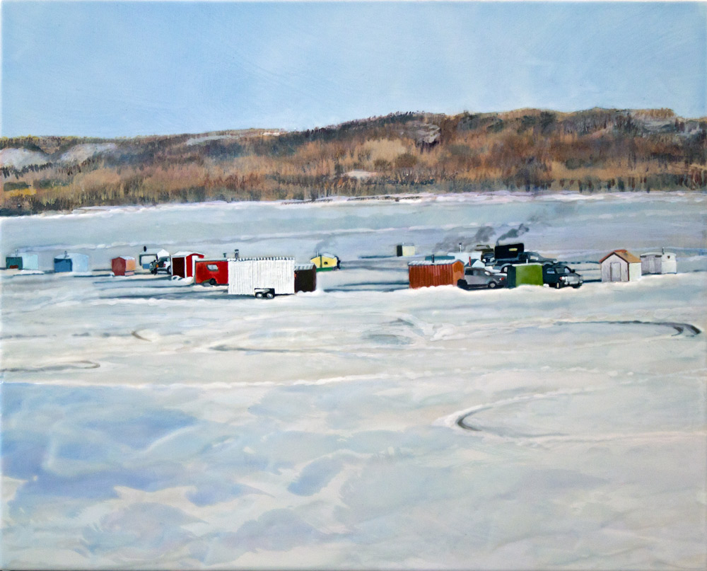 Ice Shacks, 16" x 20", Acrylic Panel, 2016